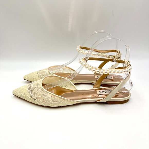 Badgley Mischka Womens Size 8 Ivory White Satin Lace Point Toe Dress Flats Shoes - Picture 6 of 12